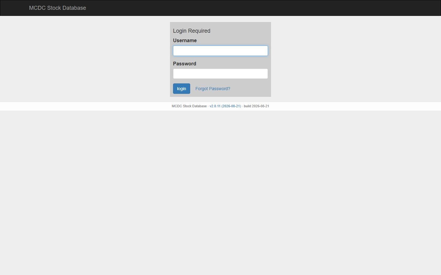 Login page with username, password, login button, and Forgot Password link