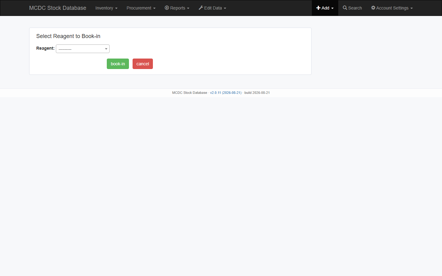 Select Reagent to Book-in