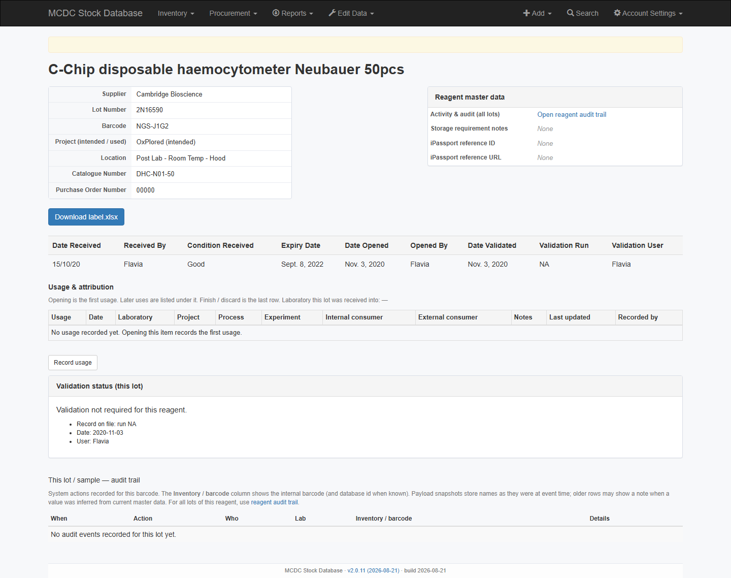Item page validation panel and audit trail