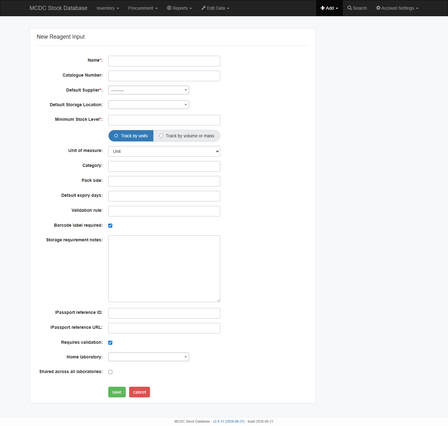 New Reagent Input form